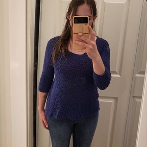 Blue Knit 3/4 Sleeve Sweater